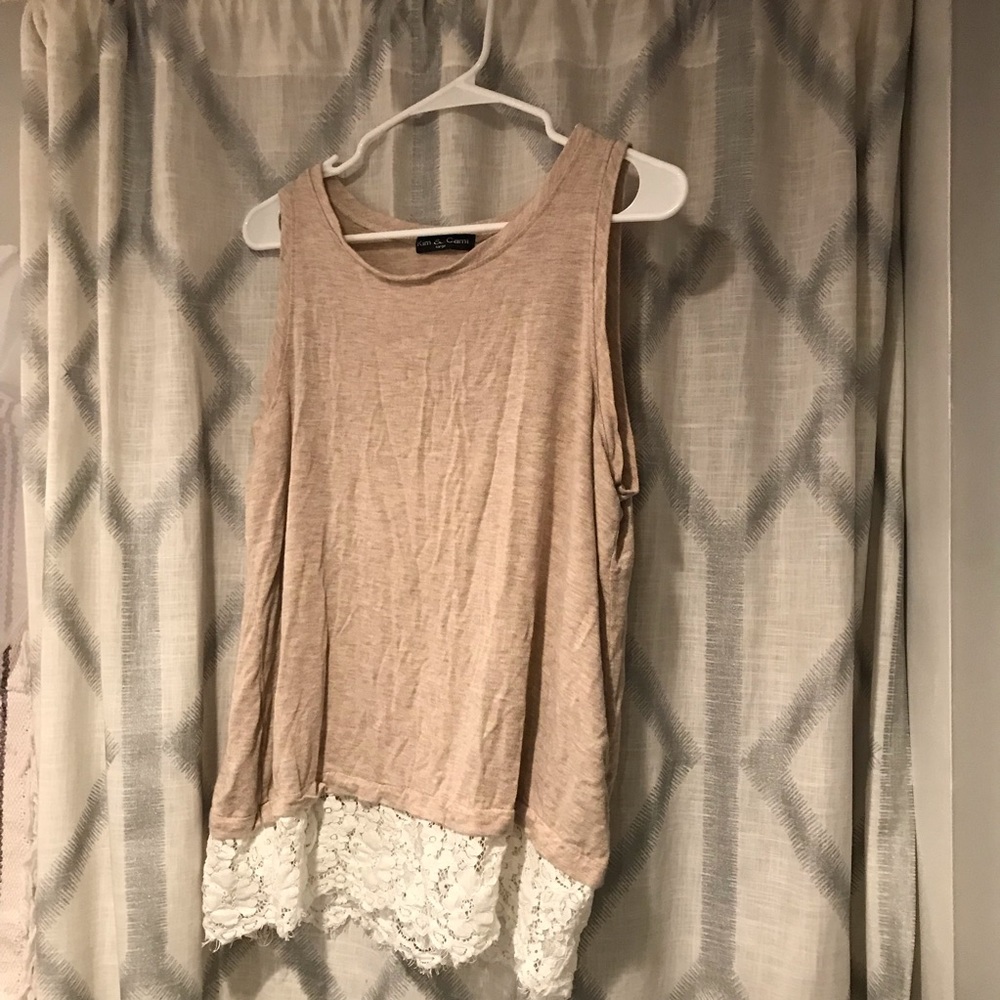 Tan top with white lace at bottom